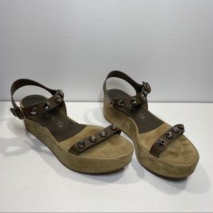 Pedro Garcia Studded leather suede wedge sandals
